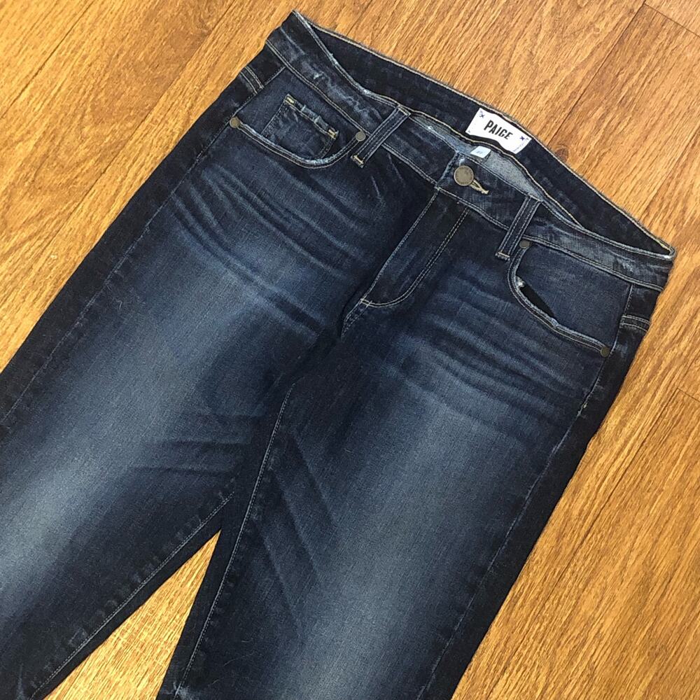 NWOT Paige Blue Dark Wash Brigitte Relaxed Boyfriend Distressed Denim Jeans